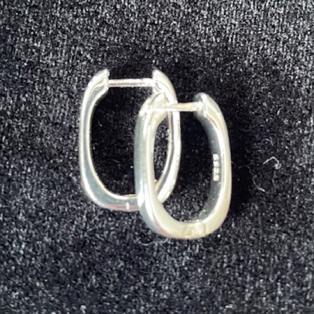 Small Silver 925 Rectangular Oval Hoop Earrings New